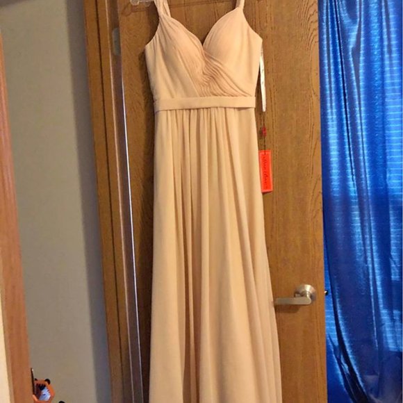 Champagne Long Chiffon Dress Lace Up Back - Picture 3 of 4